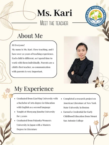 Ms. Kari Fu, Principal of YIYANG Education