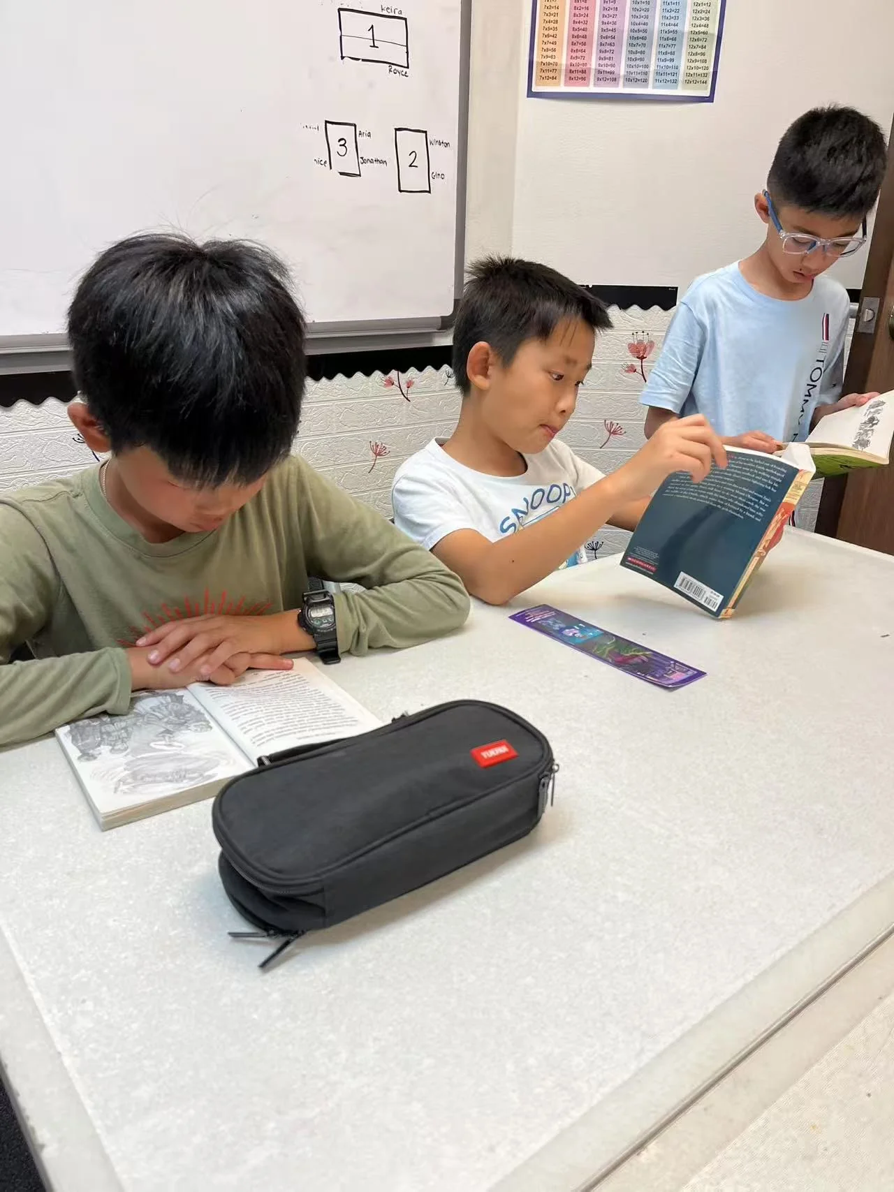 Boys reading together
